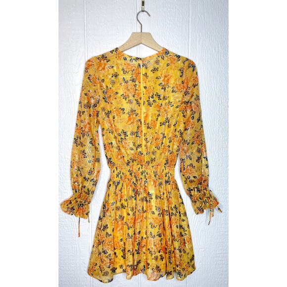 TULAROSA Camden Metallic Yellow Floral Ruffle Long Sleeve Dress SMALL - Picture 13 of 13